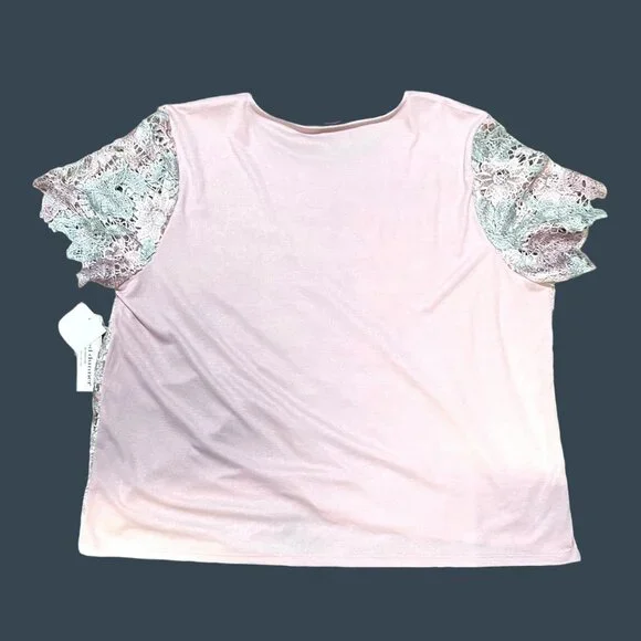 Alfred Dunner Woman Primrose Garden Floral Lace Top 2X Pink NEW Short Sleeve - Picture 6 of 7